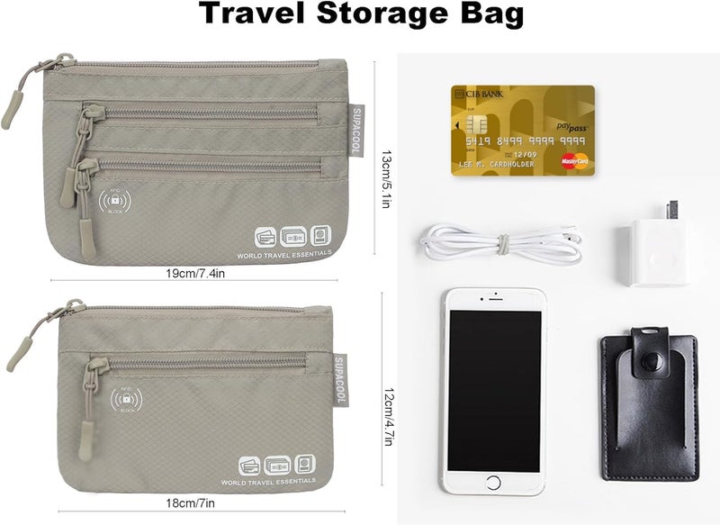 SUPACOOL Passport Holder Bag, Travel Wallet for Men Women Family, Passport Pouch, Card Holder Organizer, RFID Blocking, Two-piece Set(Gray) - Image 3